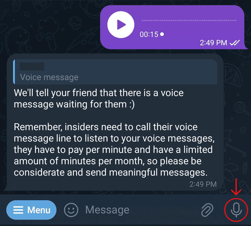 Voice message example in Telegram